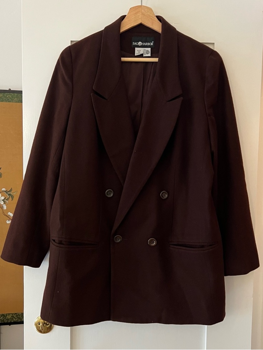 Vintage Sag Harbor 100% Wool Oversized Brown Double Breasted Blazer